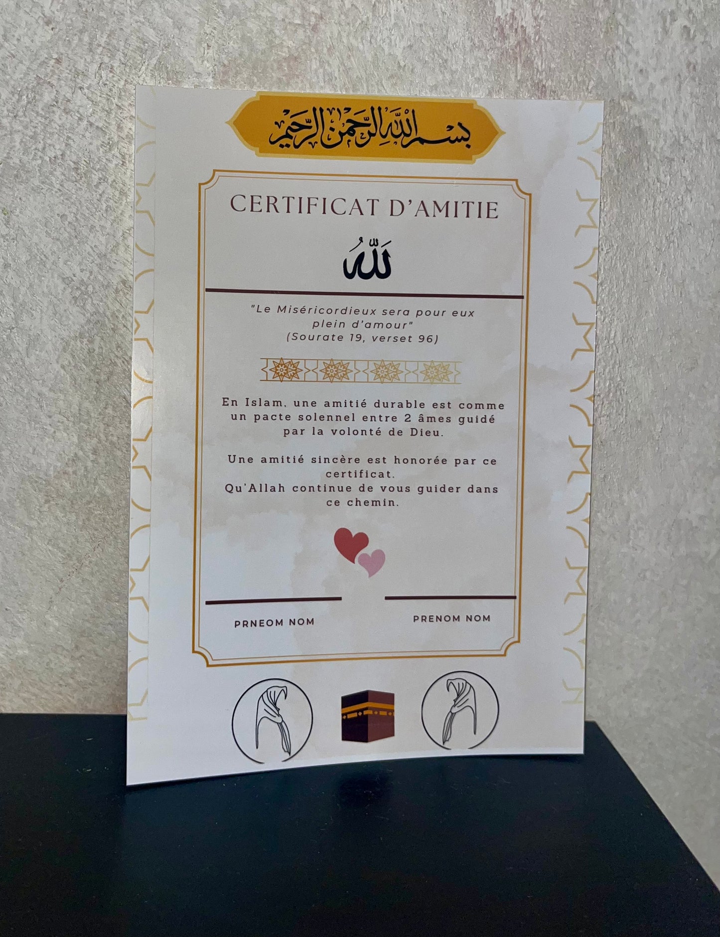 Certificat d'amitié